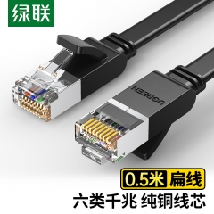 绿联（UGREEN）六类网线 纯铜CAT6类千兆网络连接线 电脑宽带家用非屏蔽扁平跳线成品网线 扁线黑0.5米 50183 2米